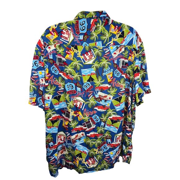 Hawaiian Retro Route 66 All Over Print Blue Vintage Button Up Shirt 3XL Pocket - Picture 2 of 9
